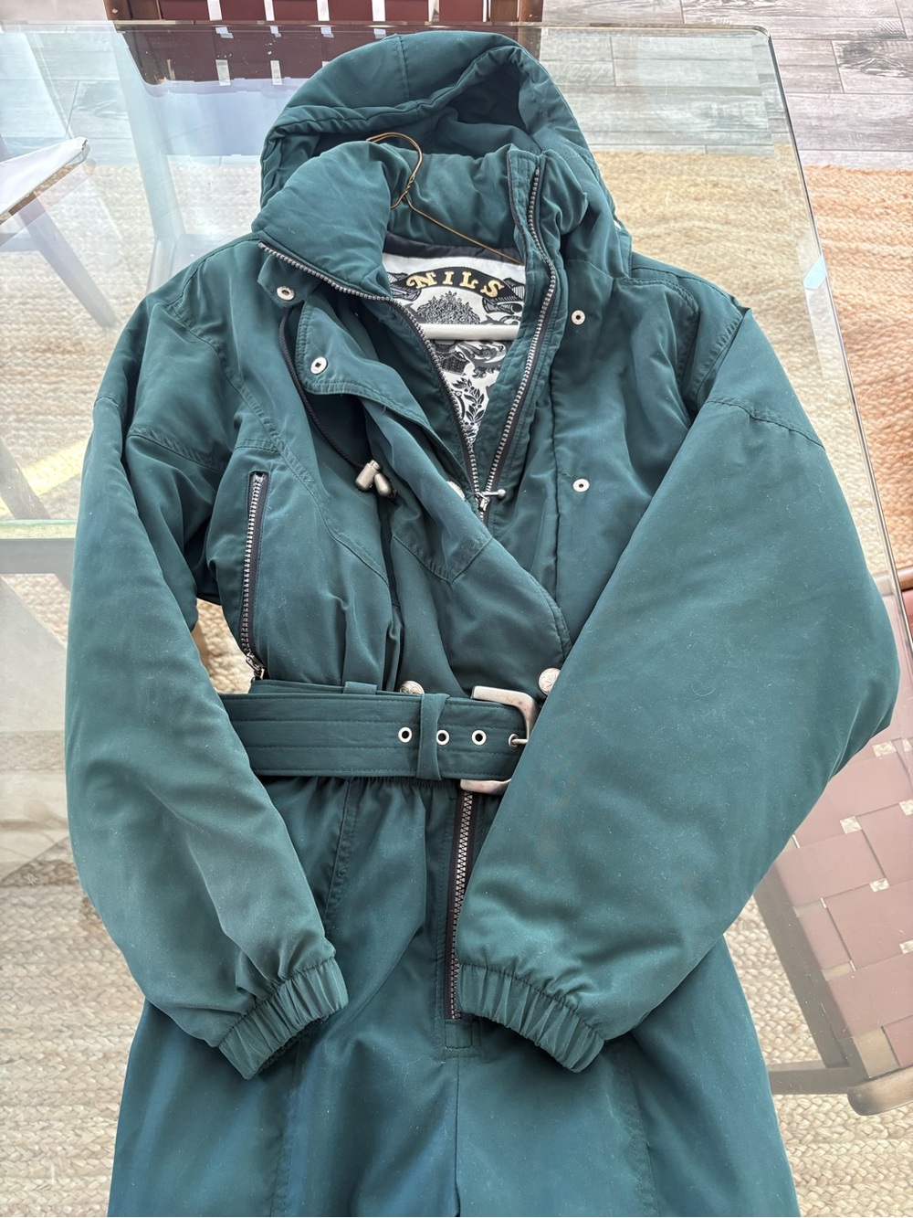 Teal Hooded Belted ski suit NILS